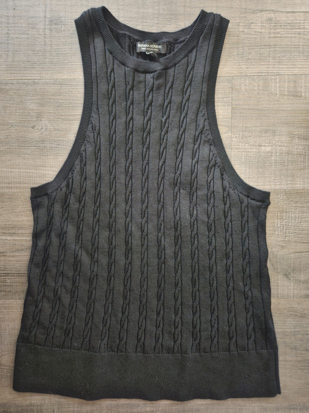 Banana Republic 100% Merino Wool Cable-Knit Sweater Tank Vest - Black Size XL